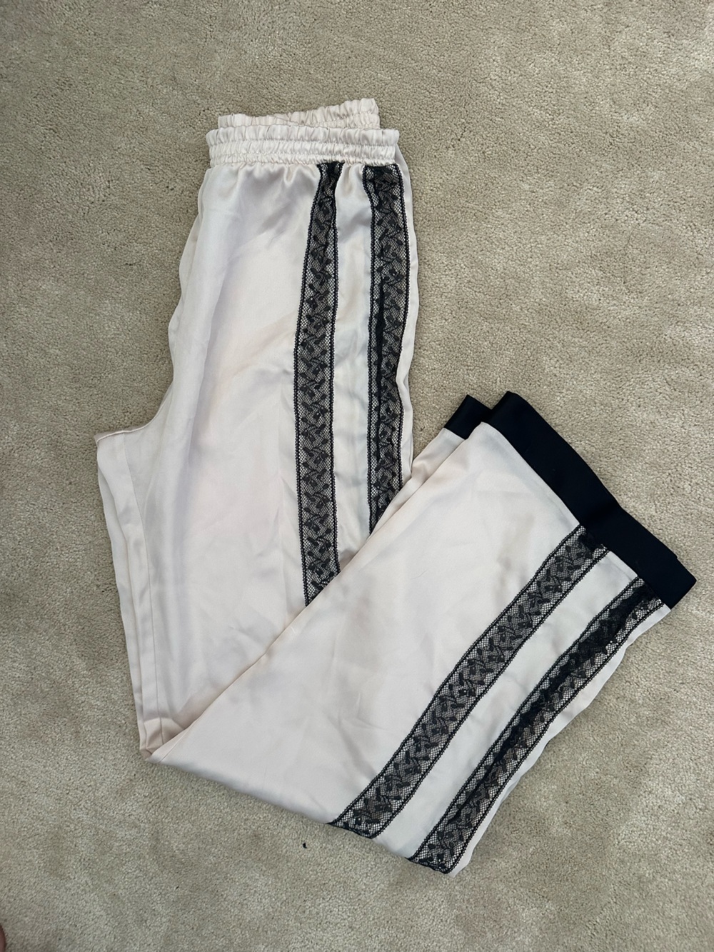 Victoria's Secret Blush satin pants with Black Lace detail